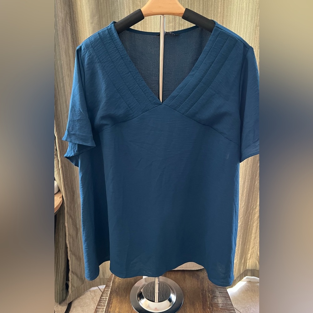 BloomChic Teal V-Neck Top